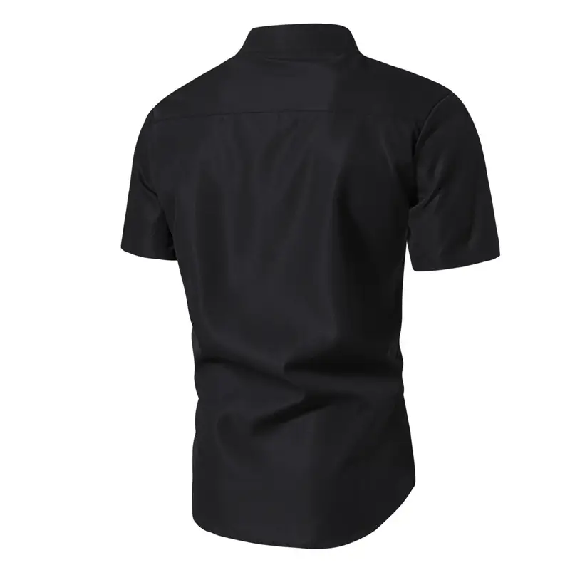 Men's Black Stand Collar Short Sleeve Shirt — feature 11
