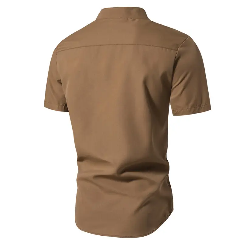 Men's Black Stand Collar Short Sleeve Shirt — feature 29