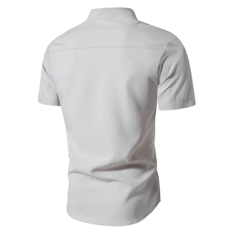 Men's Black Stand Collar Short Sleeve Shirt — feature 39