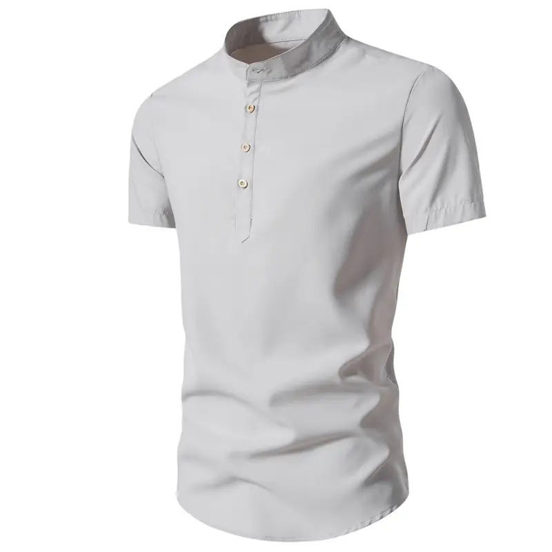 Men's Black Stand Collar Short Sleeve Shirt — feature 38
