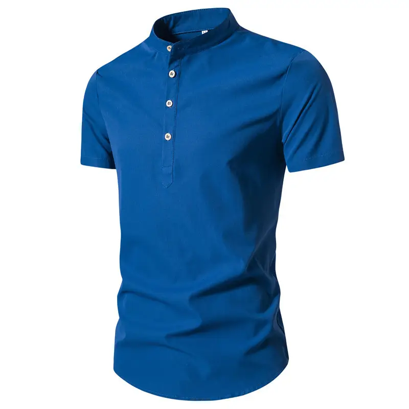 Men's Black Stand Collar Short Sleeve Shirt — feature 31