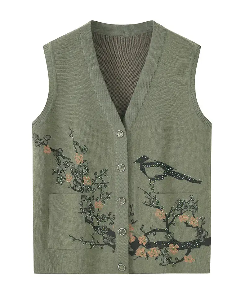 Green Embroidered Sleeveless Vest for Women — feature 18