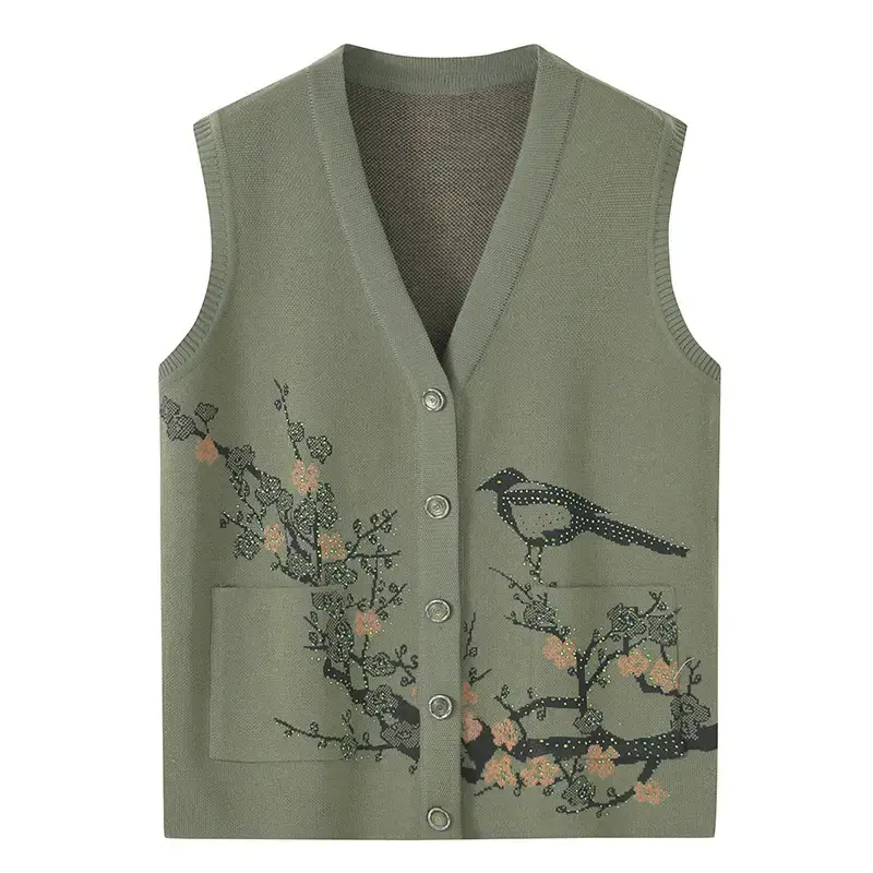 Green Embroidered Sleeveless Vest for Women - Image 3