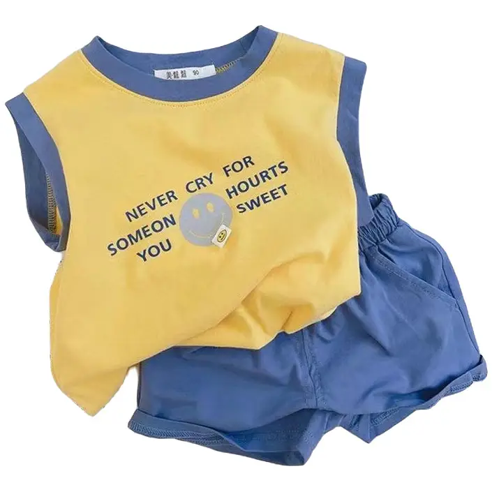 Pure Cotton Sleeveless T-Shirt Vest Shorts Set Boys Summer - Image 5