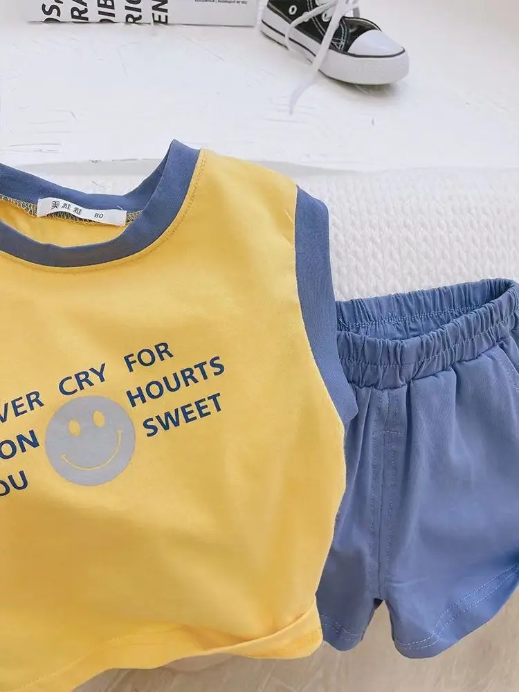 Pure Cotton Sleeveless T-Shirt Vest Shorts Set Boys Summer — feature 16
