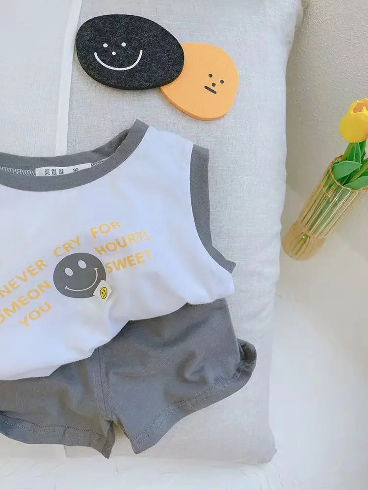 Pure Cotton Sleeveless T-Shirt Vest Shorts Set Boys Summer — feature 9