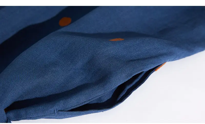 Blue Linen Printed Polka Dot Mid-Length Dress — feature 16