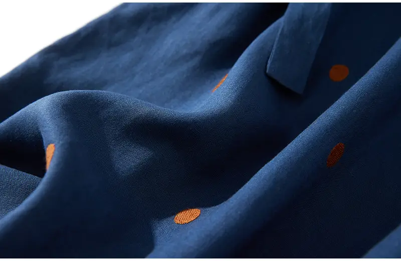 Blue Linen Printed Polka Dot Mid-Length Dress — feature 17