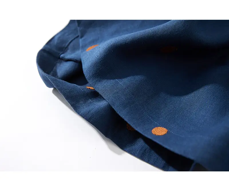 Blue Linen Printed Polka Dot Mid-Length Dress — feature 19