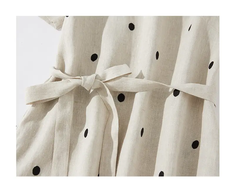 Blue Linen Printed Polka Dot Mid-Length Dress — feature 25