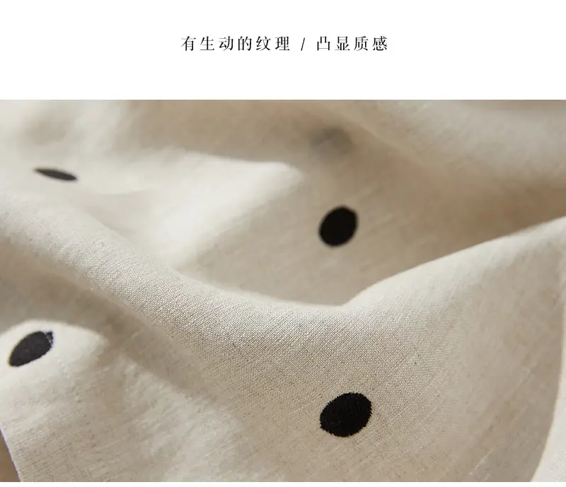 Blue Linen Printed Polka Dot Mid-Length Dress — feature 27