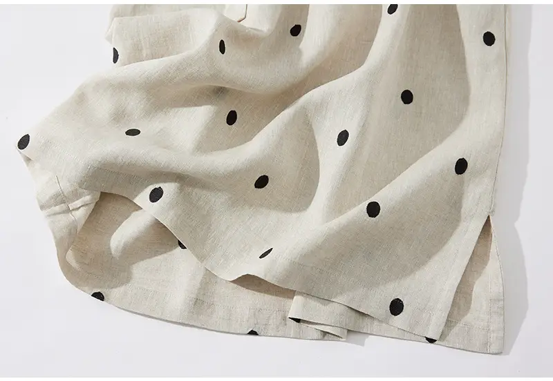 Blue Linen Printed Polka Dot Mid-Length Dress — feature 28