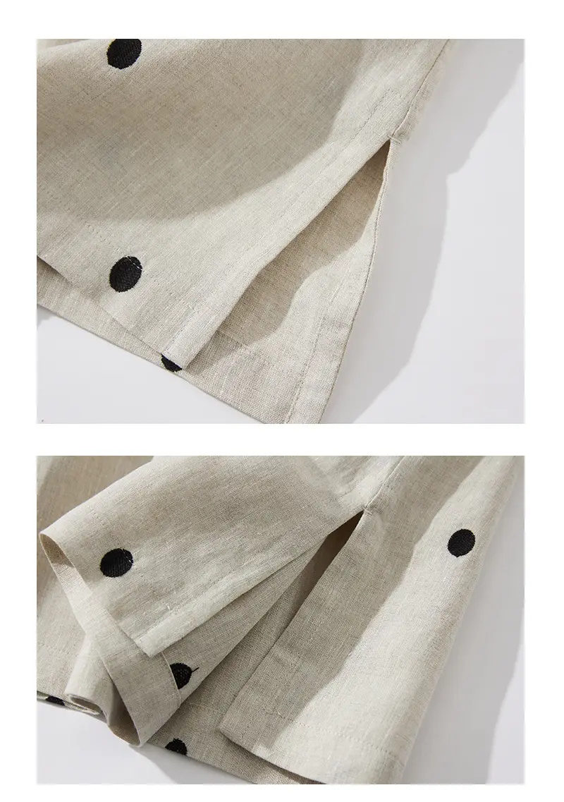 Blue Linen Printed Polka Dot Mid-Length Dress — feature 30