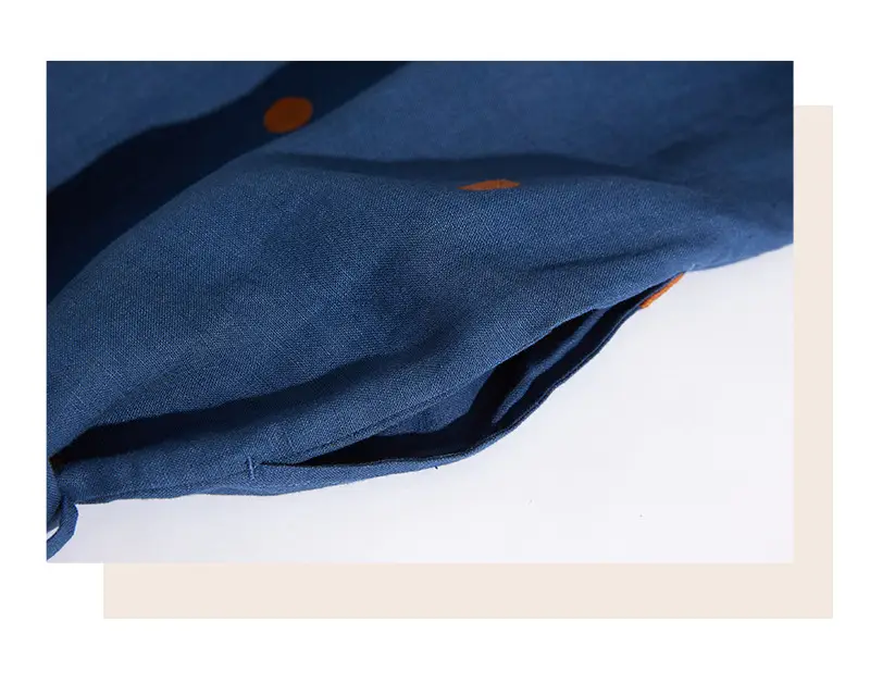 Blue Linen Printed Polka Dot Mid-Length Dress — feature 5