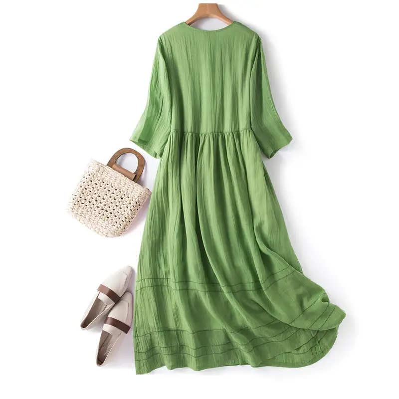 White V-Neck Button Dress for Women