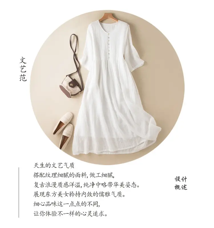 White V-Neck Button Dress for Women — feature 1