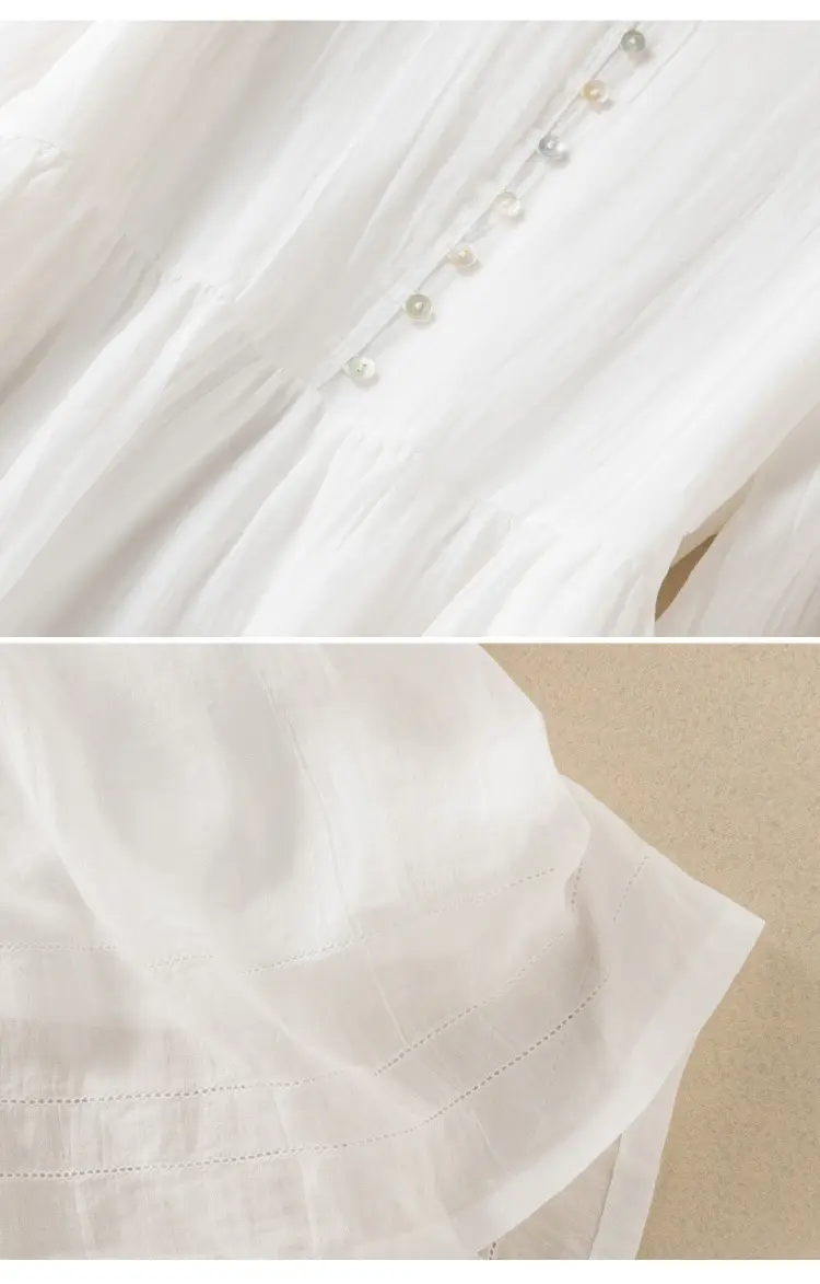 White V-Neck Button Dress for Women — feature 10