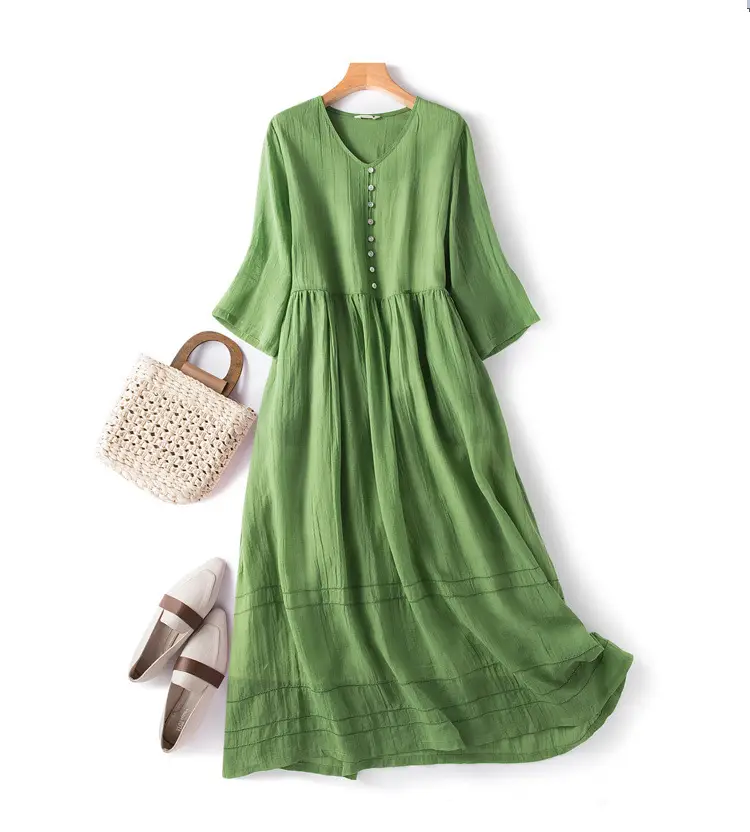 White V-Neck Button Dress for Women — feature 14