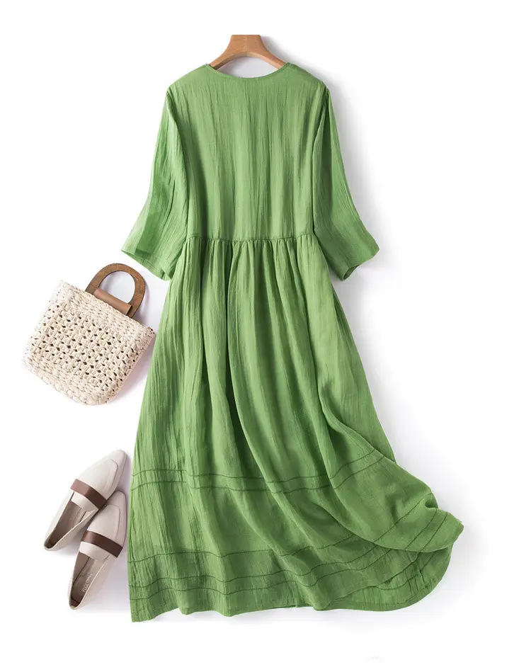 White V-Neck Button Dress for Women — feature 15