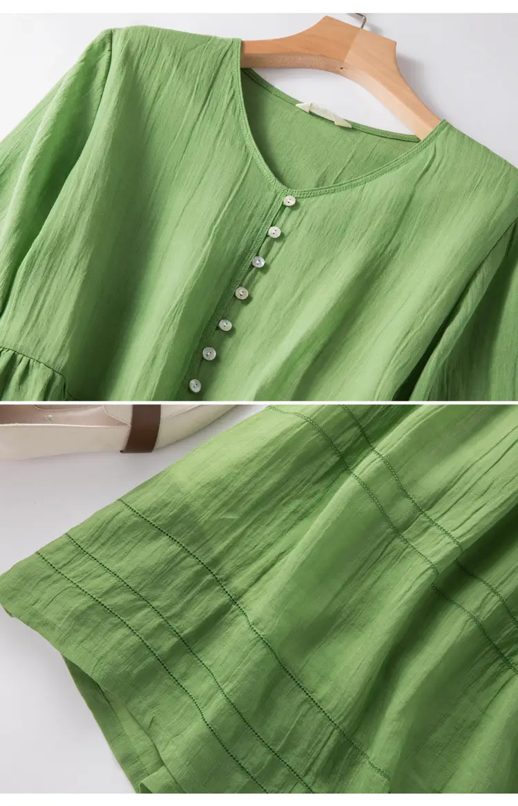 White V-Neck Button Dress for Women — feature 16