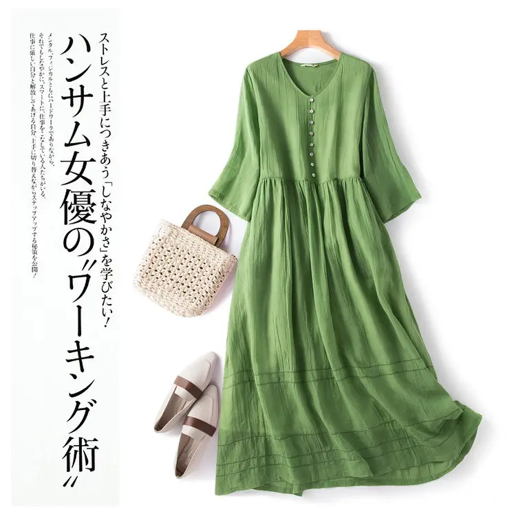 White V-Neck Button Dress for Women — feature 2