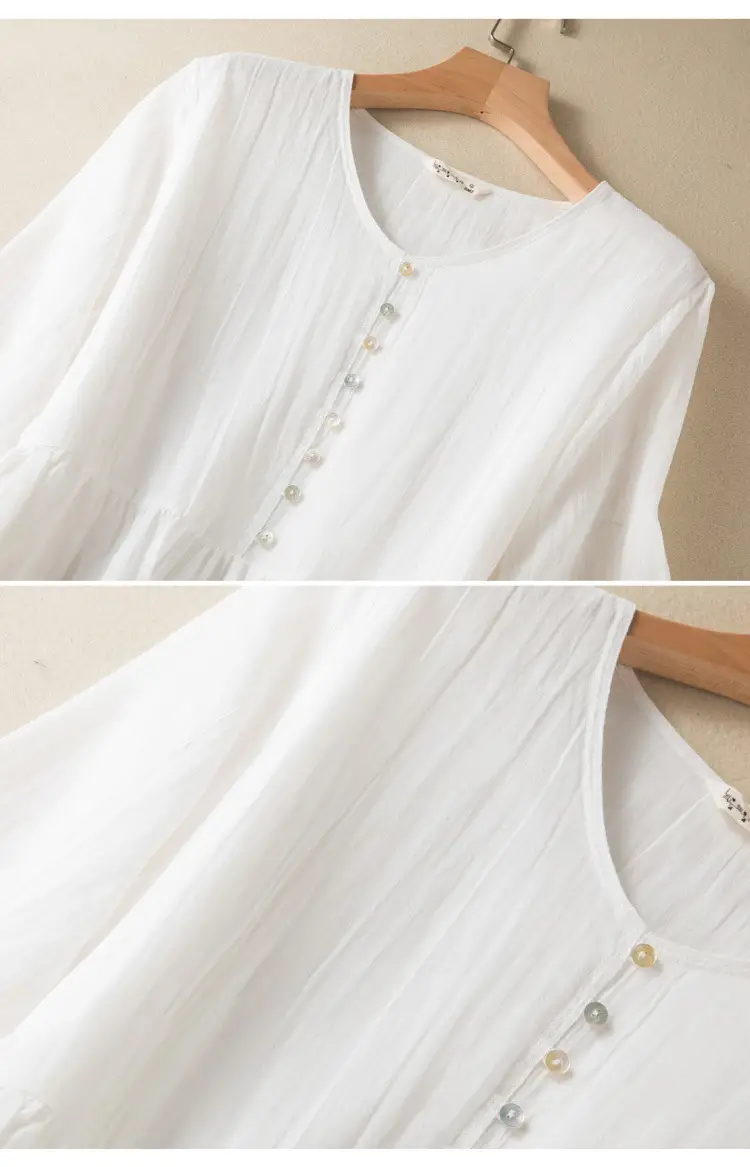White V-Neck Button Dress for Women — feature 7