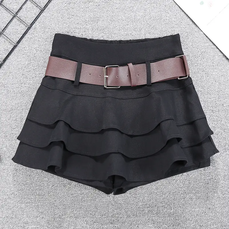 Women Ruffled Skirt with Belt Brown — feature 10