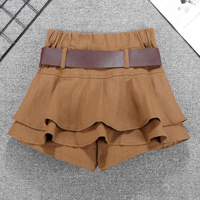 Women Ruffled Skirt with Belt Brown — feature 11