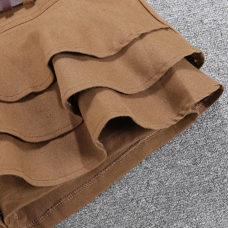 Women Ruffled Skirt with Belt Brown — feature 9