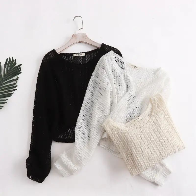 Women New Crochet Hollow Sweater Sunscreen Top