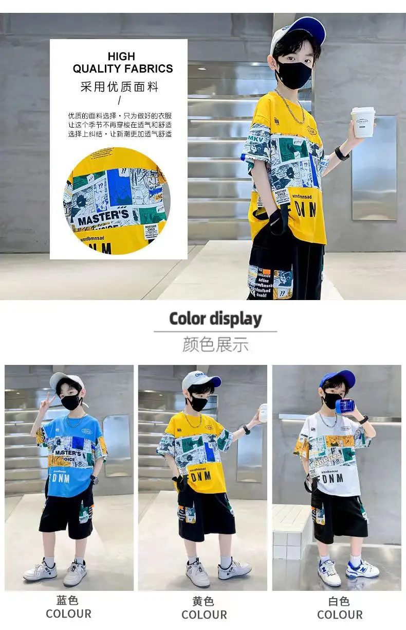 New Kids Summer T-Shirt Set Blue Printed Casual Boys — feature 11