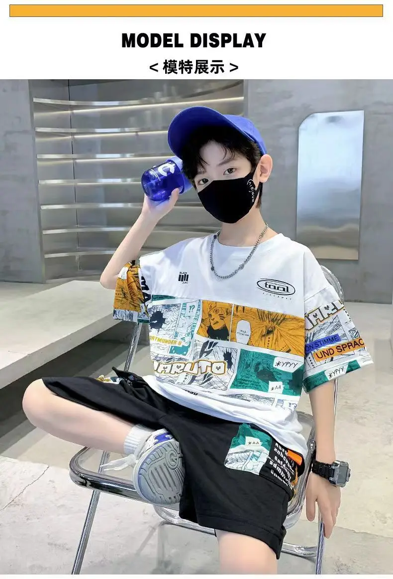 New Kids Summer T-Shirt Set Blue Printed Casual Boys — feature 15