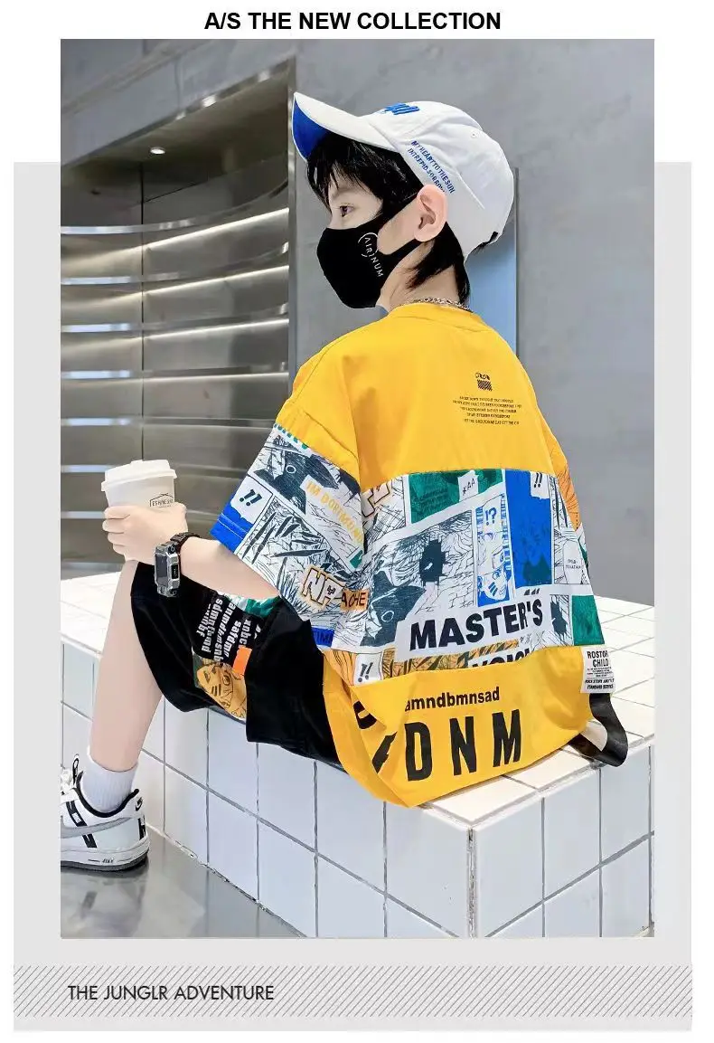 New Kids Summer T-Shirt Set Blue Printed Casual Boys — feature 18