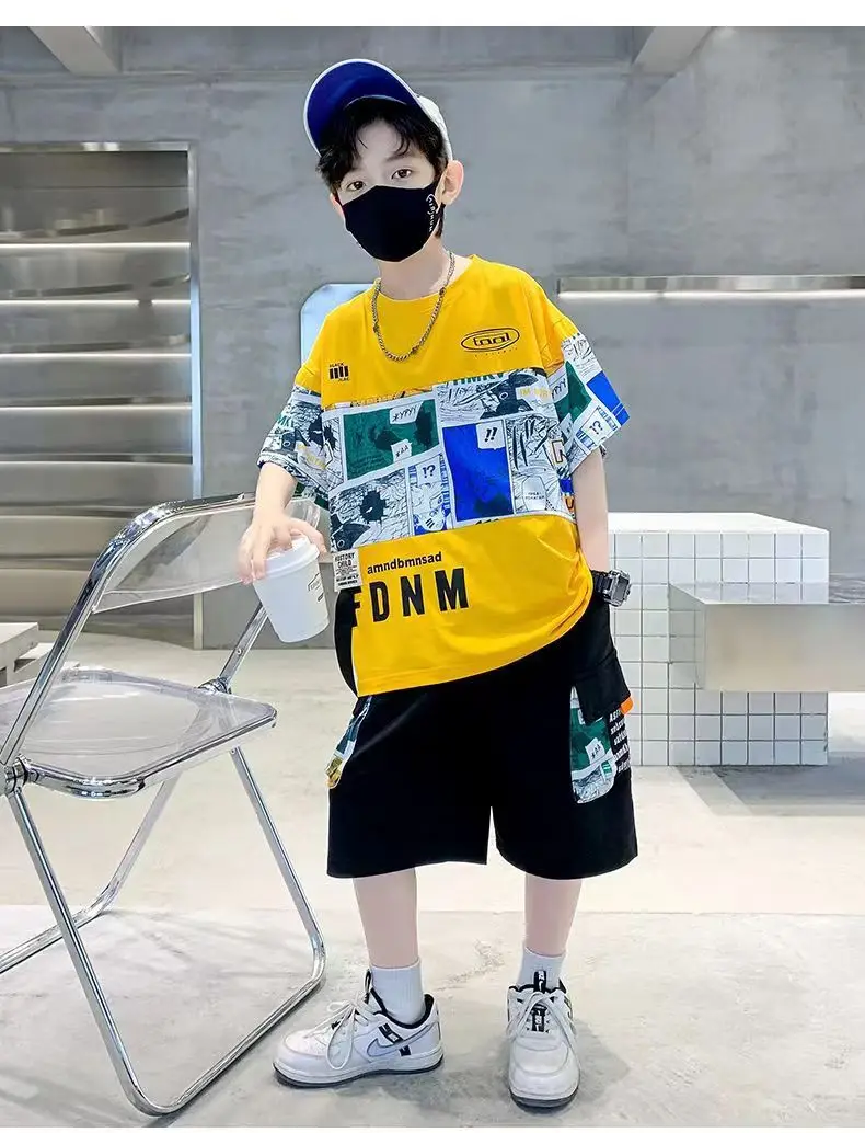 New Kids Summer T-Shirt Set Blue Printed Casual Boys — feature 19