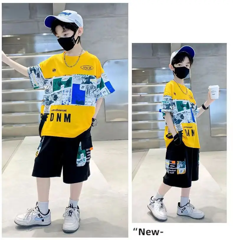 New Kids Summer T-Shirt Set Blue Printed Casual Boys — feature 22