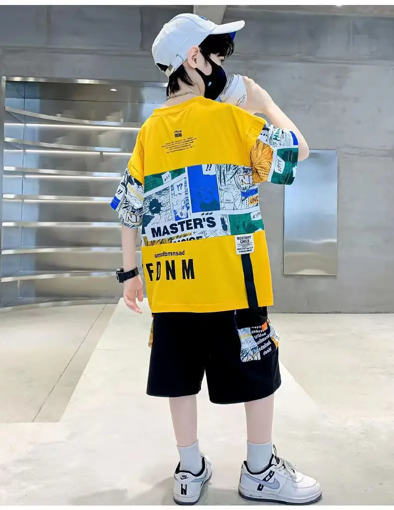 New Kids Summer T-Shirt Set Blue Printed Casual Boys — feature 23