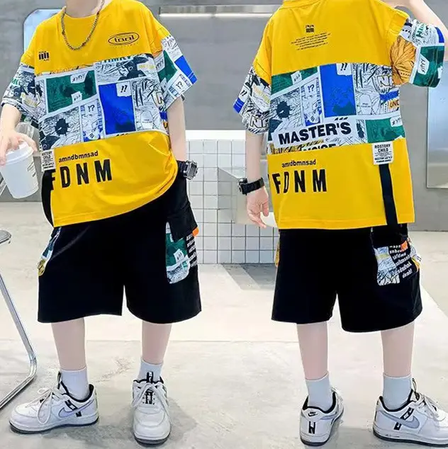 New Kids Summer T-Shirt Set Blue Printed Casual Boys — feature 3