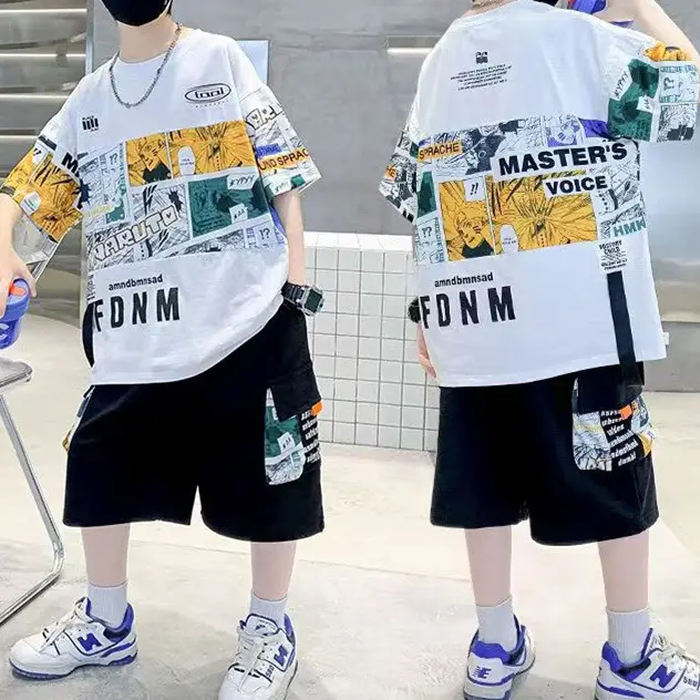 New Kids Summer T-Shirt Set Blue Printed Casual Boys — feature 7