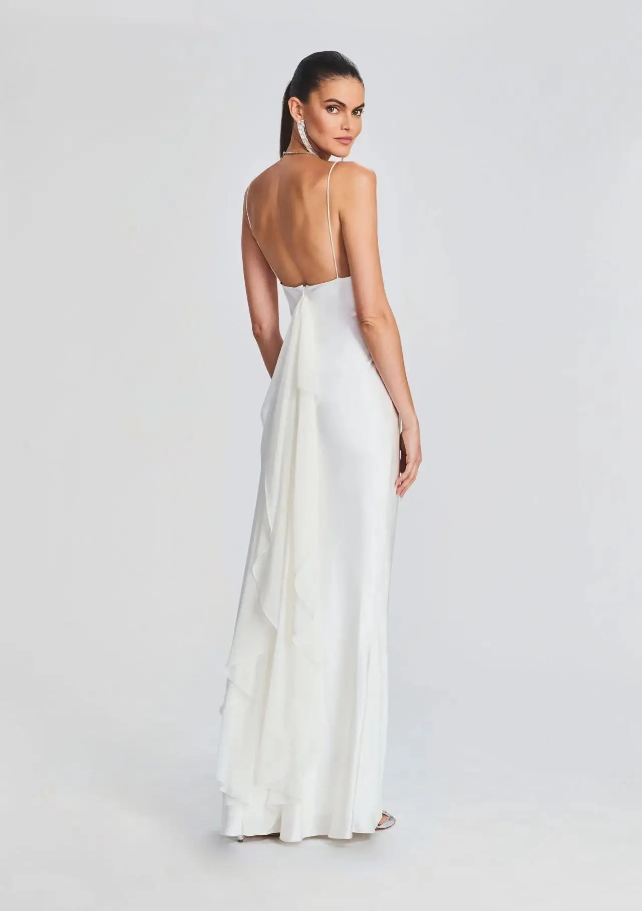 2025 Sexy Chiffon Patchwork Backless Dress White — feature 3