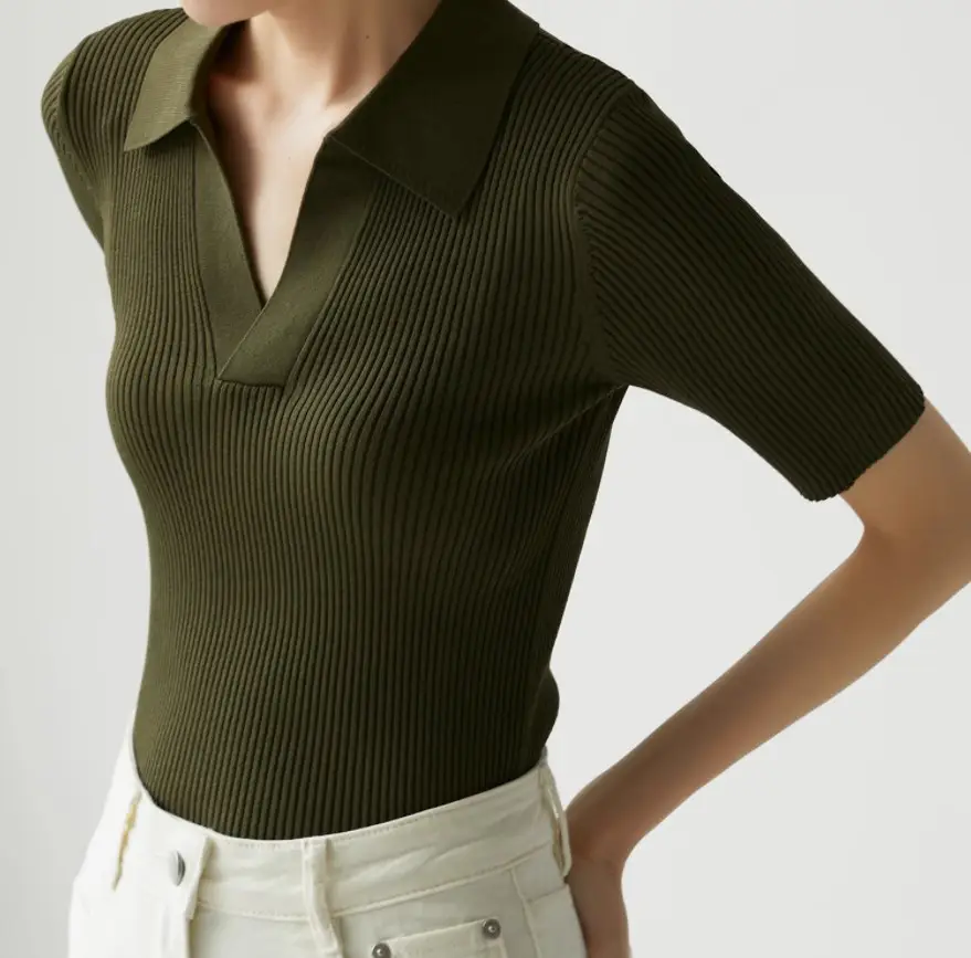 Women's Black Polo Collar Slim Fit Sweater Top - Image 4