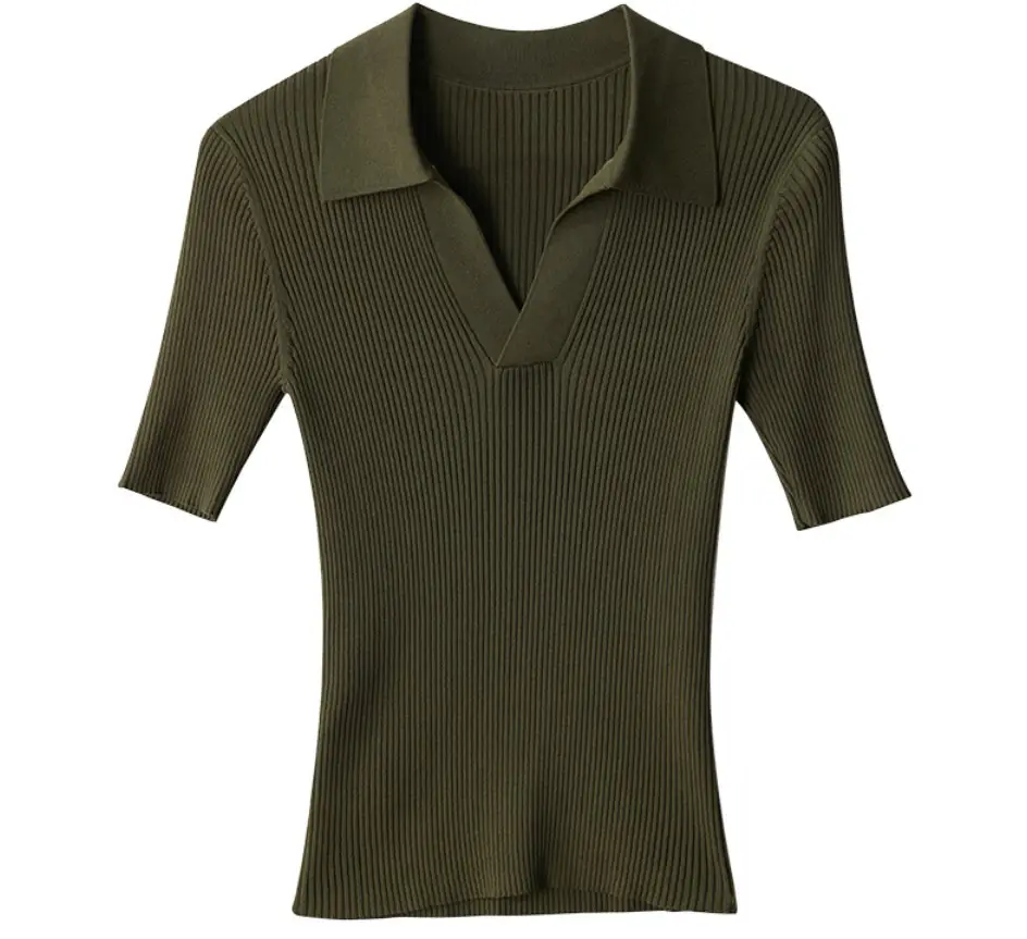 Women's Black Polo Collar Slim Fit Sweater Top - Image 6