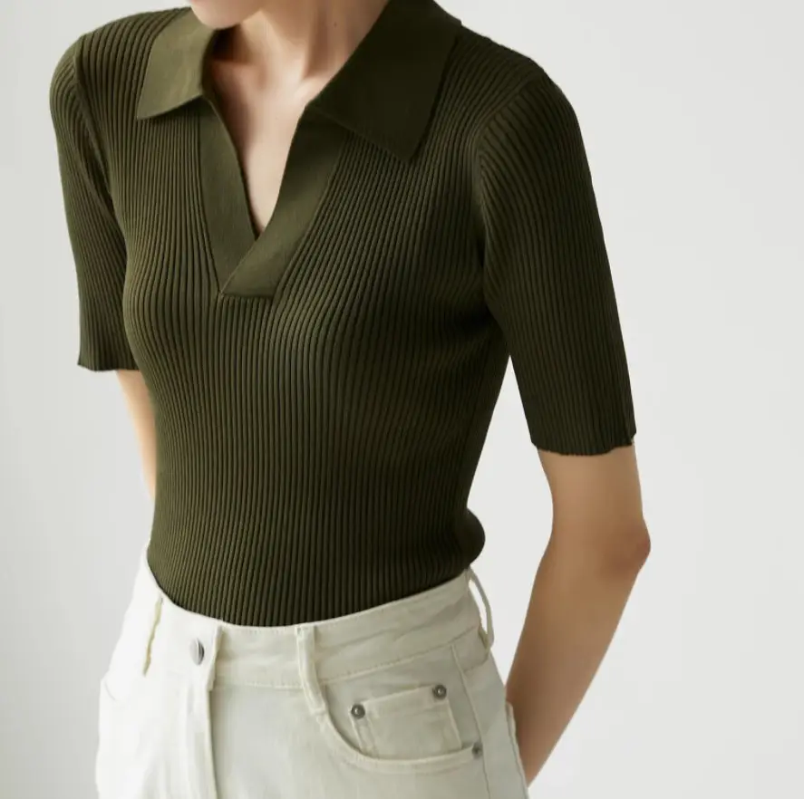 Women's Black Polo Collar Slim Fit Sweater Top — feature 1