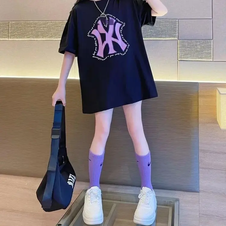 Girls White Printed T-Shirt 2024 Summer Loose Fit - Image 5