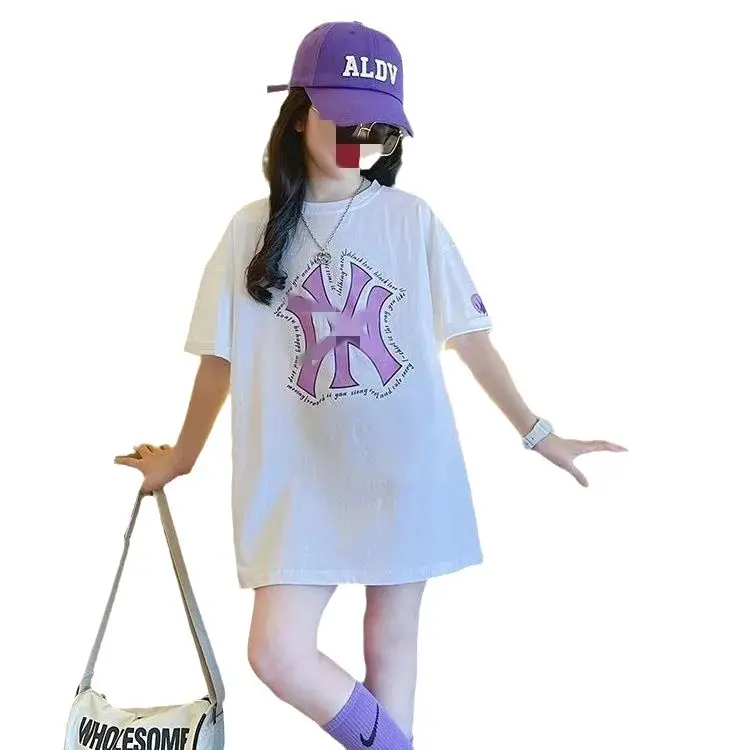 Girls White Printed T-Shirt 2024 Summer Loose Fit - Image 7
