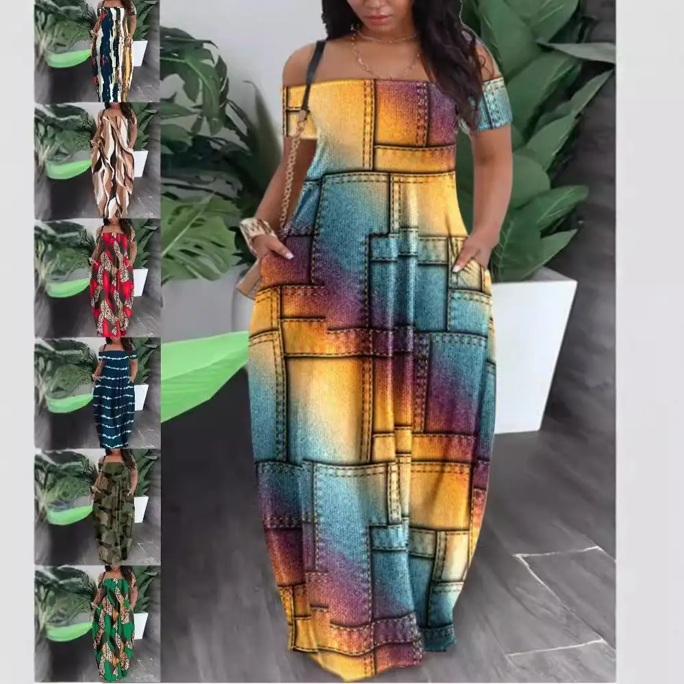 Multi-Color Printed One Shoulder Summer Dress - Image 44