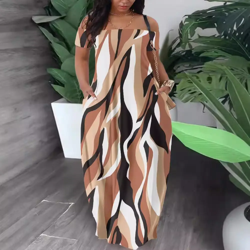 Multi-Color Printed One Shoulder Summer Dress - Image 45