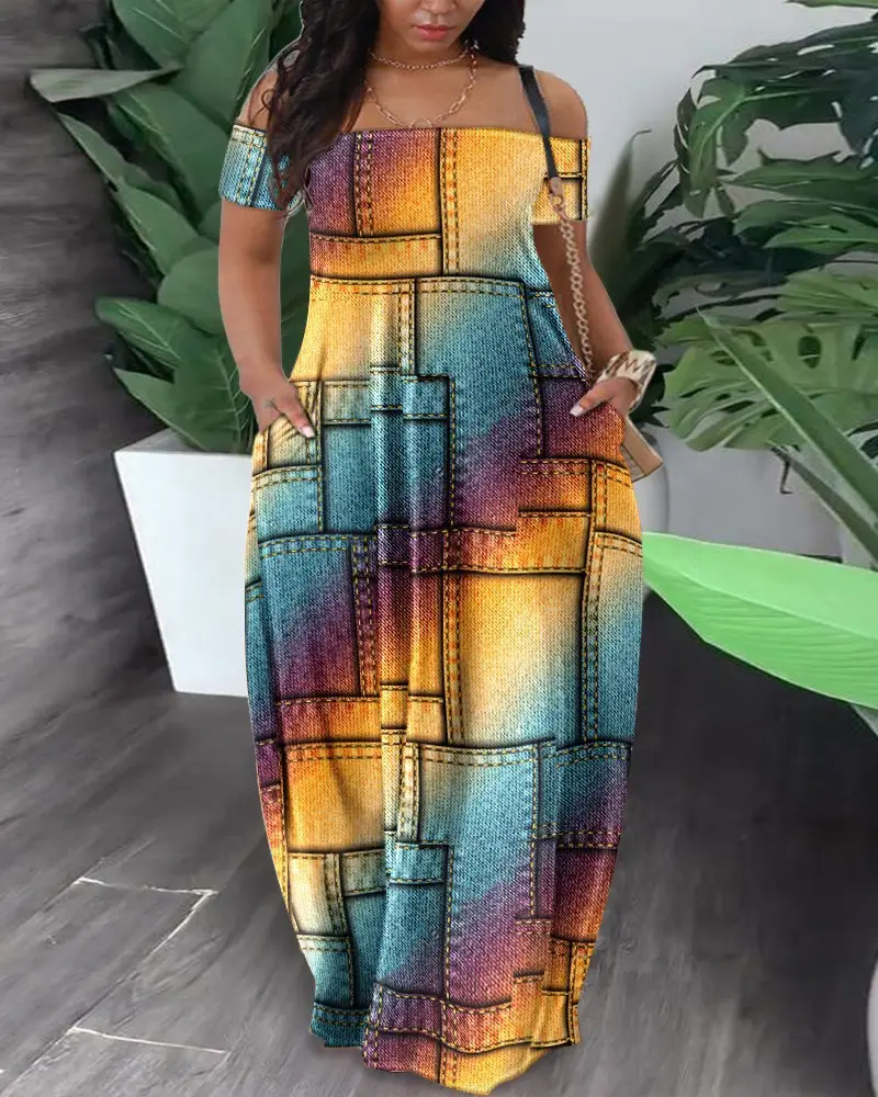 Multi-Color Printed One Shoulder Summer Dress — feature 22