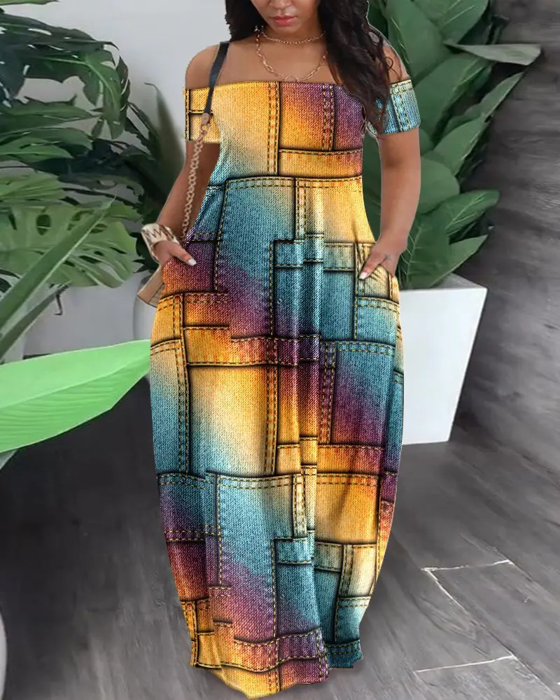 Multi-Color Printed One Shoulder Summer Dress — feature 23