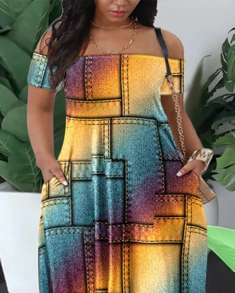 Multi-Color Printed One Shoulder Summer Dress — feature 24