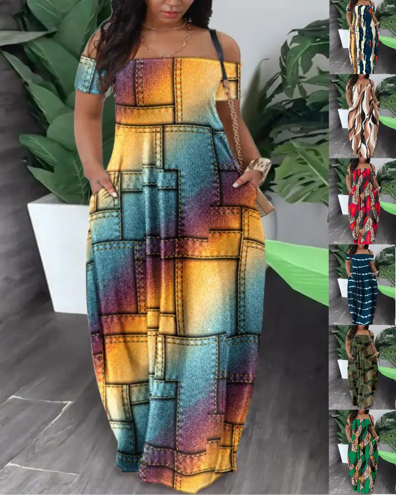 Multi-Color Printed One Shoulder Summer Dress — feature 3